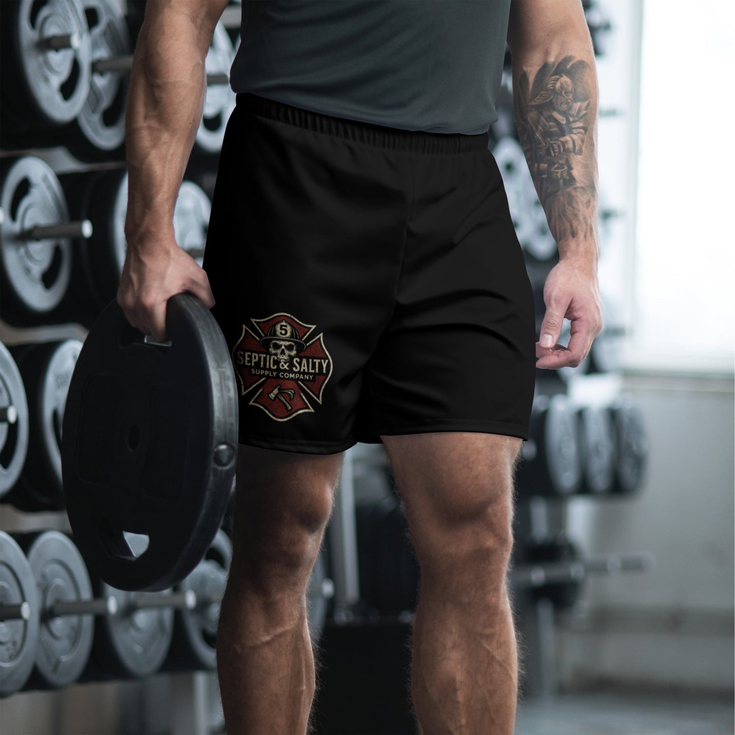 Septic & Salty firefighter shorts – durable polyester blend with athletic cut and sarcasm-ready style.