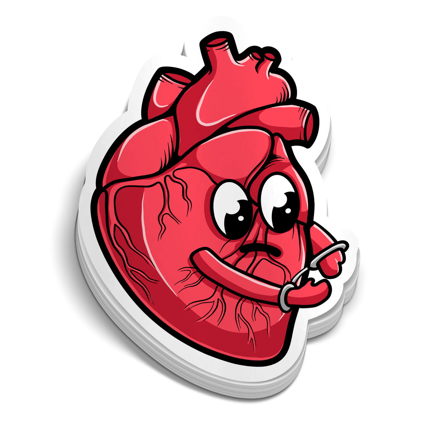 Cardiac Arrest die-cut EMS cartoon heart character humor sticker, weatherproof vinyl, 2.5 inch