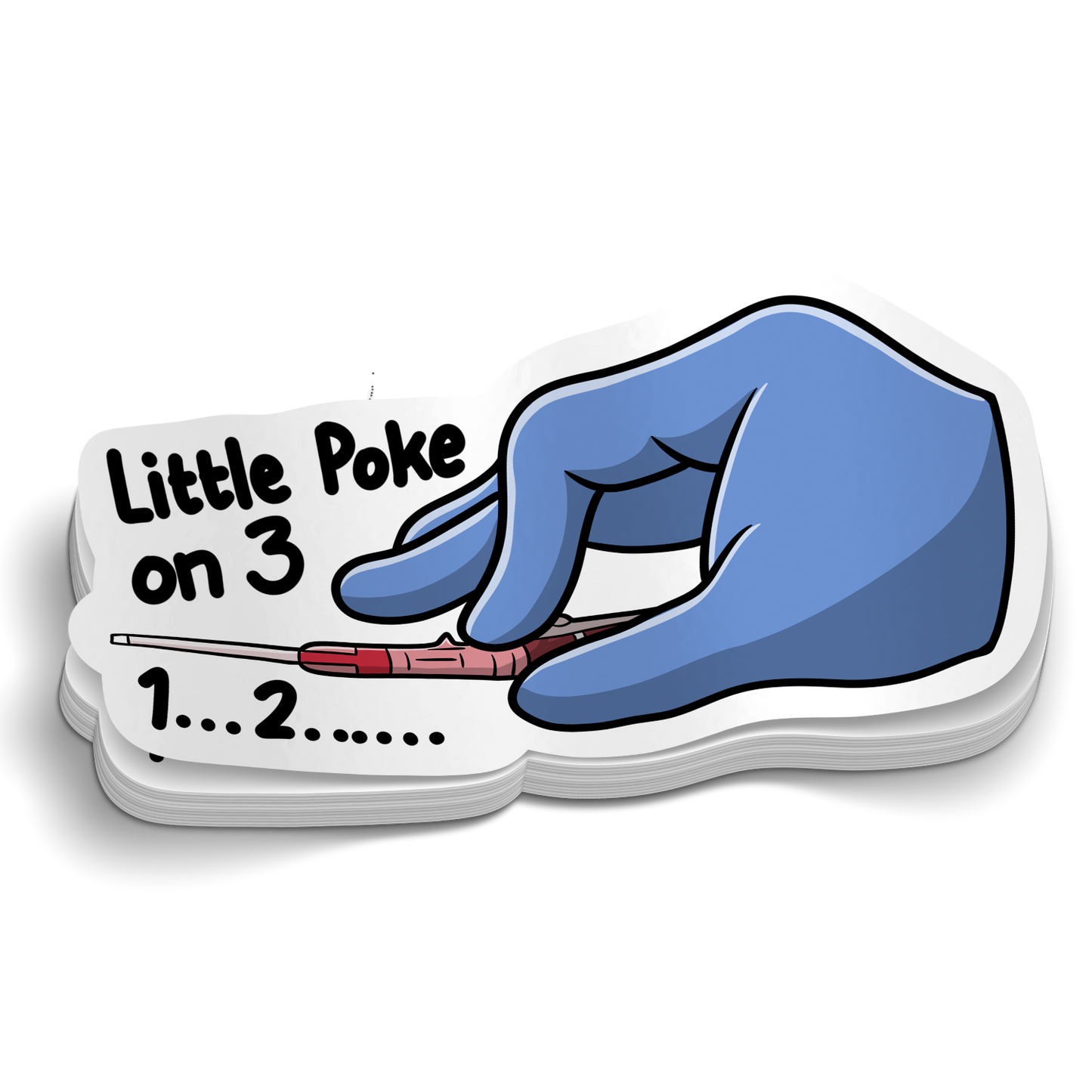 Little Poke on 3 die-cut EMS IV needle gloved hand sticker, weatherproof vinyl, 2.75 inch