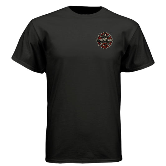 WWJD firefighter shirt in charcoal black with bold graphic