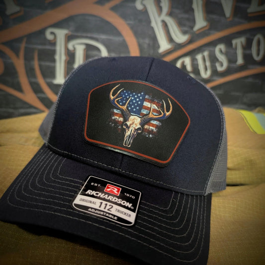 Patriotic Buck Hat | Leather Patch Hunting & Flag Design