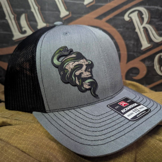 Serpent Skull Hat | Full-Color Leather Patch Snake & Skull Design