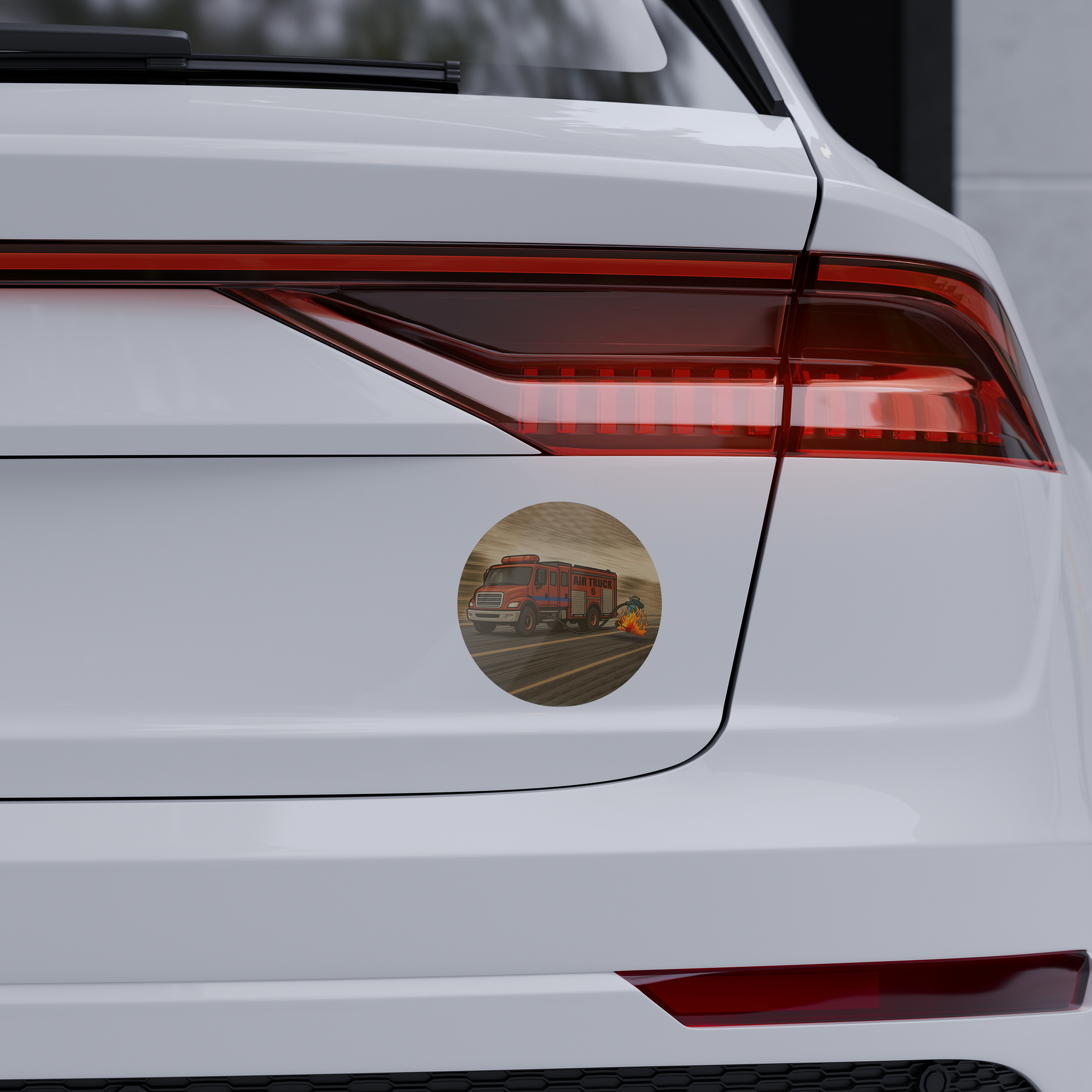 Sticker of air truck on white car. 