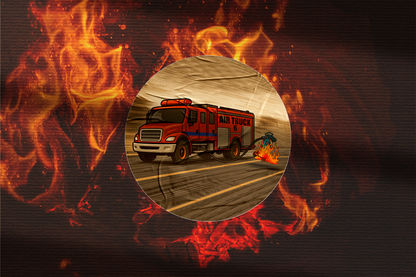 Air truck sticker with fire background. 