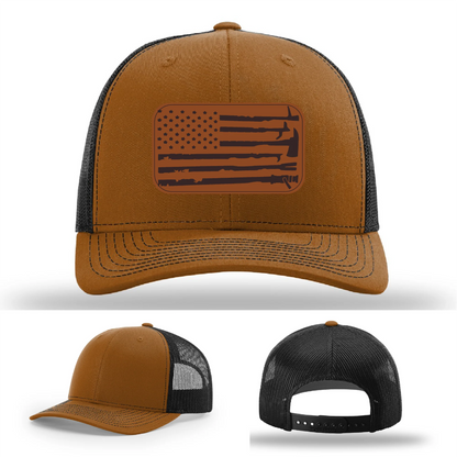 Fire Tools Flag Hat | Leather Patch Firefighter Design