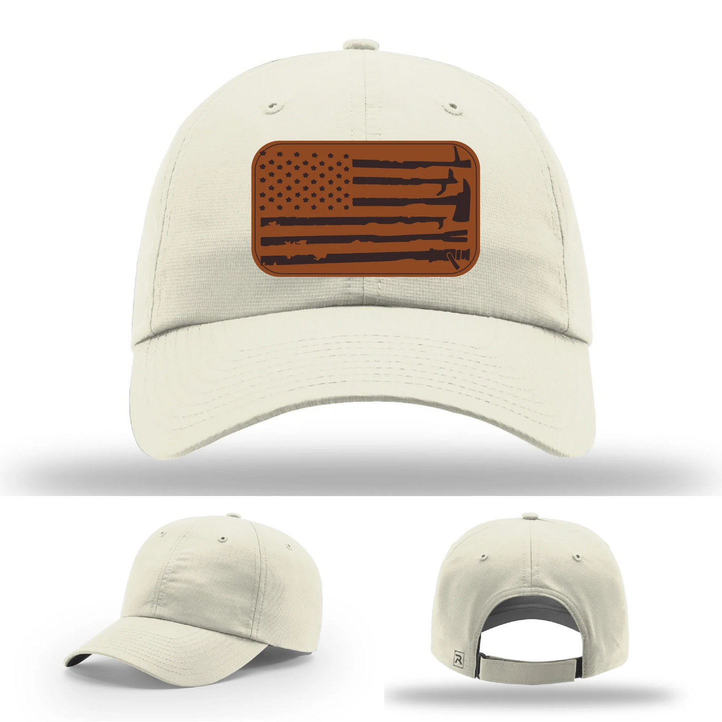 Fire Tools Flag Hat | Leather Patch Firefighter Design