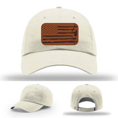Fire Tools Flag Hat | Leather Patch Firefighter Design