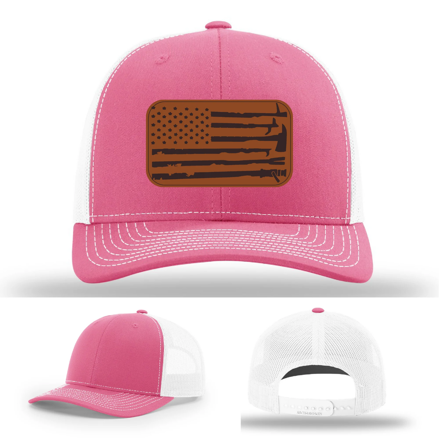 Fire Tools Flag Hat | Leather Patch Firefighter Design