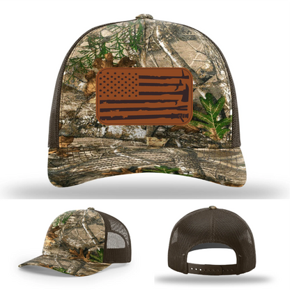 Fire Tools Flag Hat | Leather Patch Firefighter Design