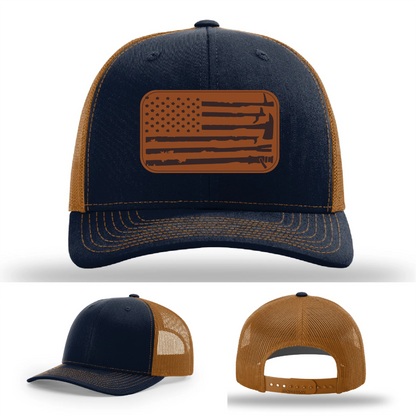 Fire Tools Flag Hat | Leather Patch Firefighter Design