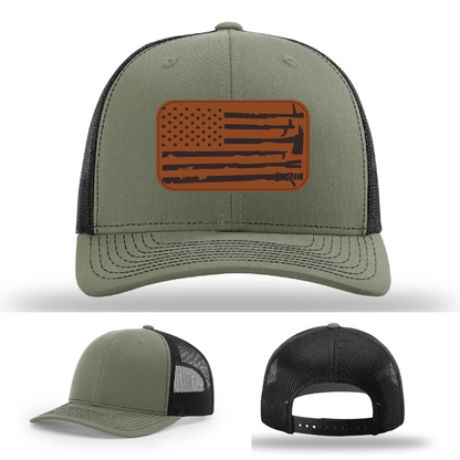 Fire Tools Flag Hat | Leather Patch Firefighter Design
