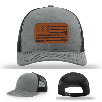 Fire Tools Flag Hat | Leather Patch Firefighter Design