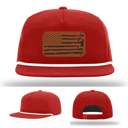 Fire Tools Flag Hat | Leather Patch Firefighter Design