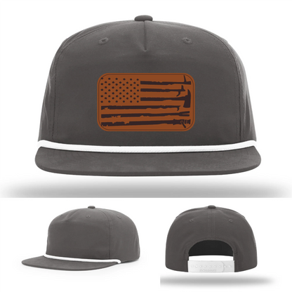 Fire Tools Flag Hat | Leather Patch Firefighter Design
