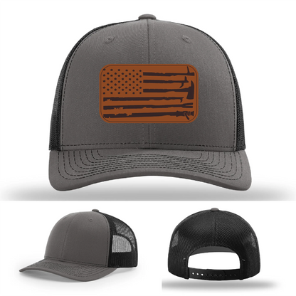 Fire Tools Flag Hat | Leather Patch Firefighter Design