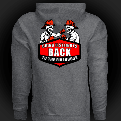 Firehouse Fistfights Hoodie-Firehouse Humor For Firefighters with bold graphic design.