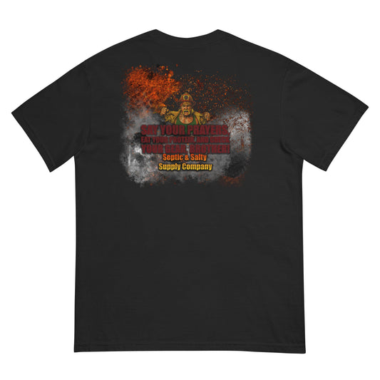 Septic & Salty Sepsis-A-Mania firefighter shirt with bold wrestling-inspired back print and dark humor firehouse apparel style.