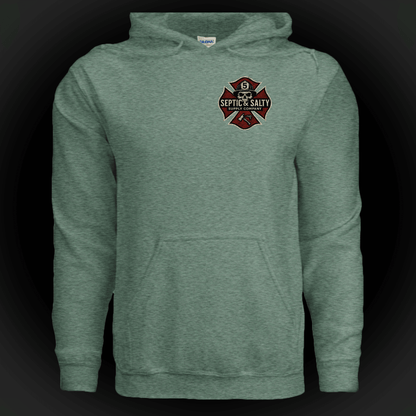 Firehouse Fistfights Hoodie-Firehouse Humor For Firefighters in green with emblem design