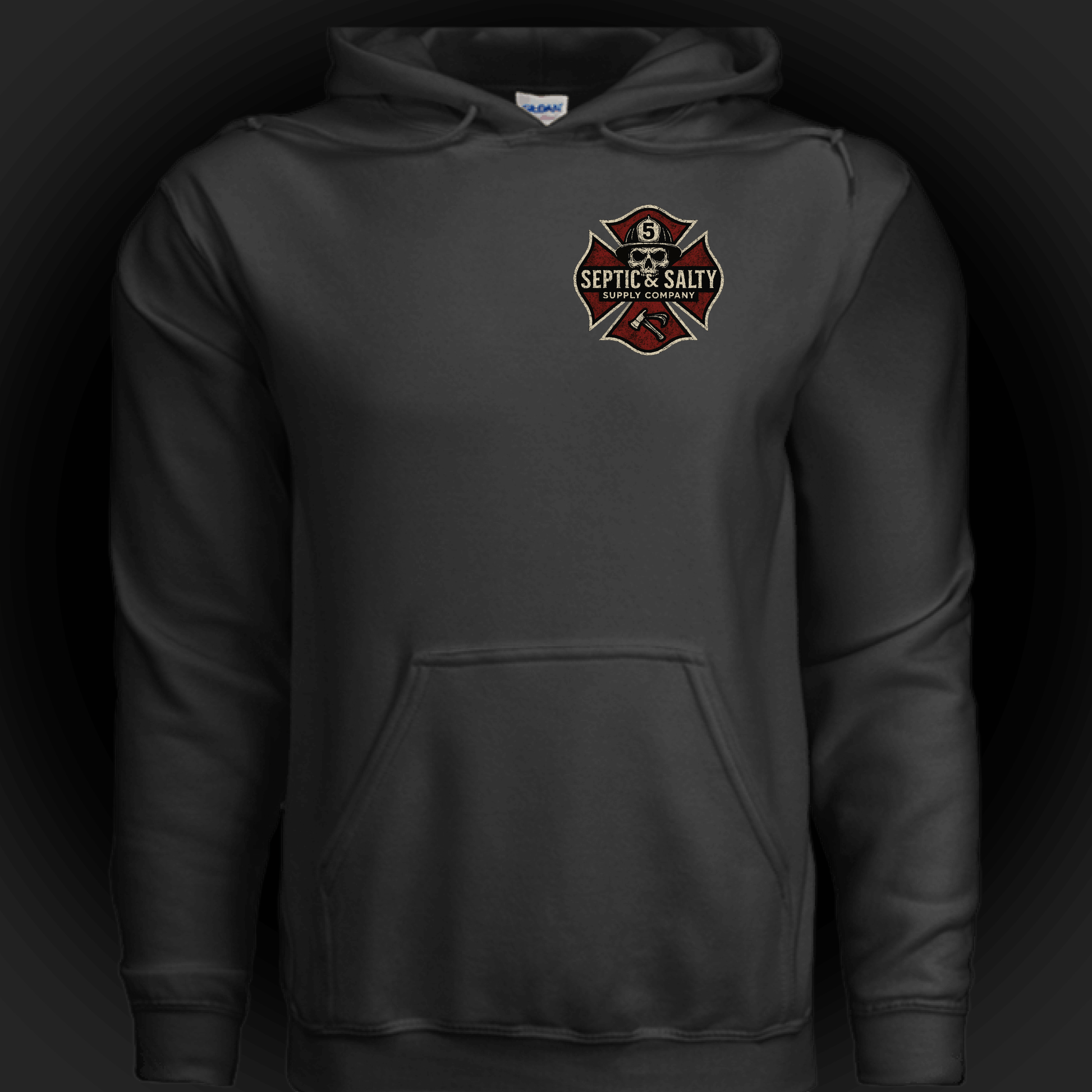 Firehouse Fistfights Hoodie-Firehouse Humor For Firefighters showcasing a black hoodie with a bold design.