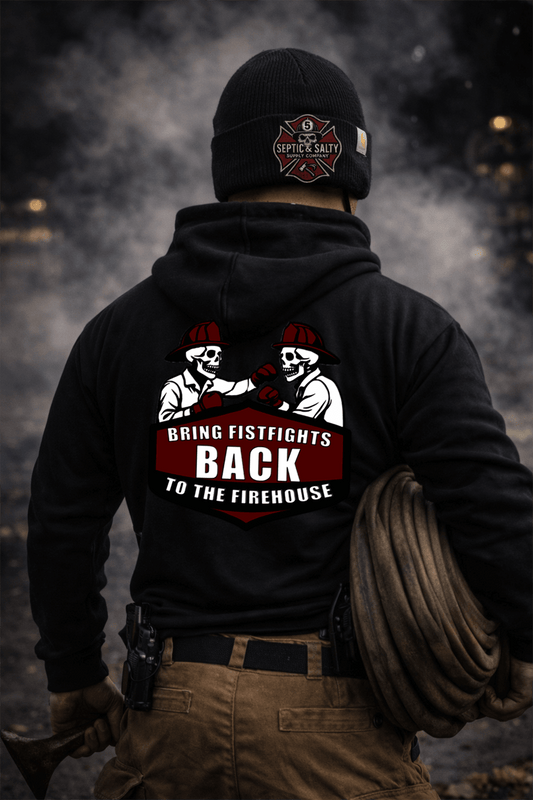 Firehouse Fistfights Hoodie-Firehouse Humor For Firefighters with bold design and firefighter graphics.