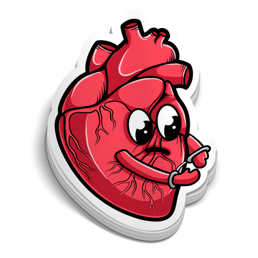 Cardiac Arrest die-cut EMS cartoon heart character humor sticker, weatherproof vinyl, 2.5 inch