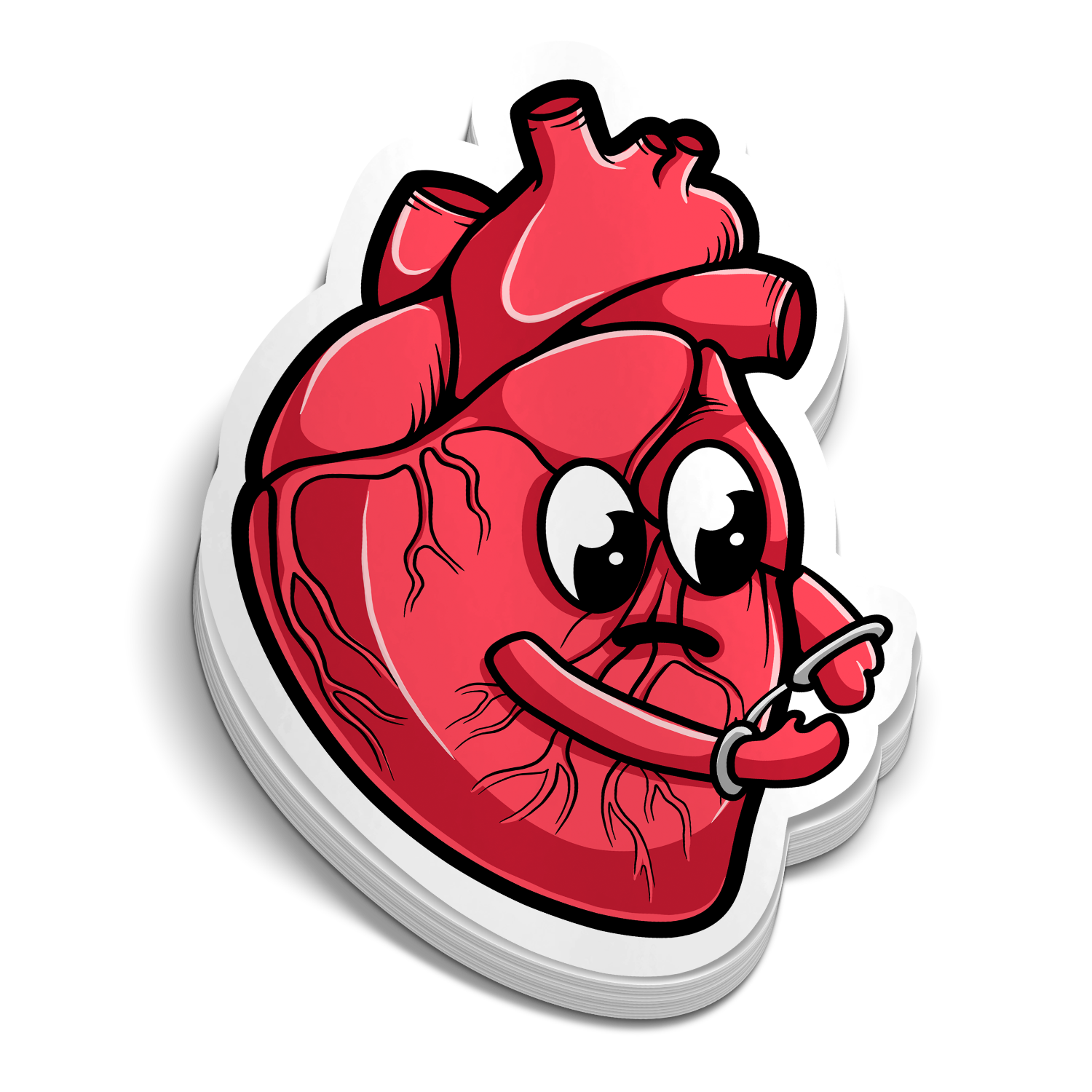Cardiac Arrest die-cut EMS cartoon heart character humor sticker, weatherproof vinyl, 2.5 inch
