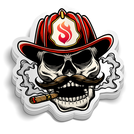 Extra Salty die-cut firefighter skull mustache cigar sticker, weatherproof vinyl, 2.5 inch