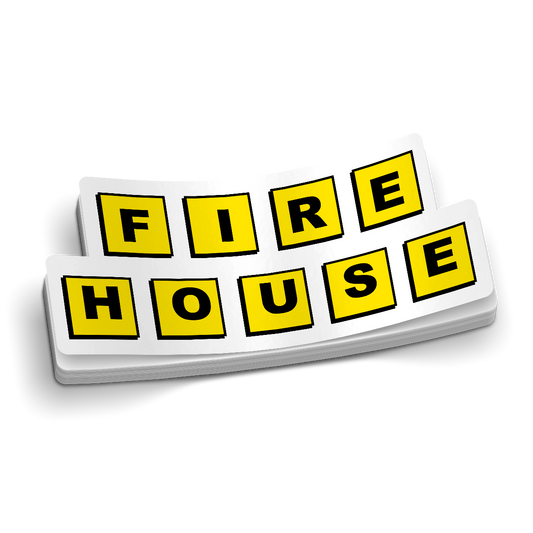 Fire House die-cut firefighter yellow letter tiles sticker, weatherproof vinyl, 3 inch