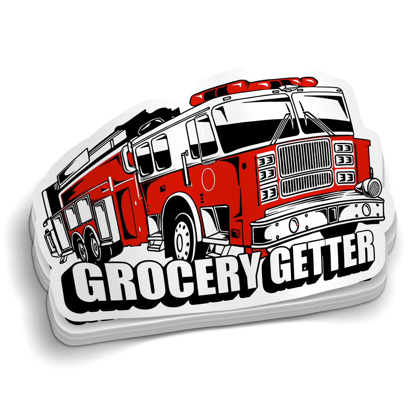 Grocery Getter die-cut firefighter fire engine sticker, weatherproof vinyl, 2.5 inch