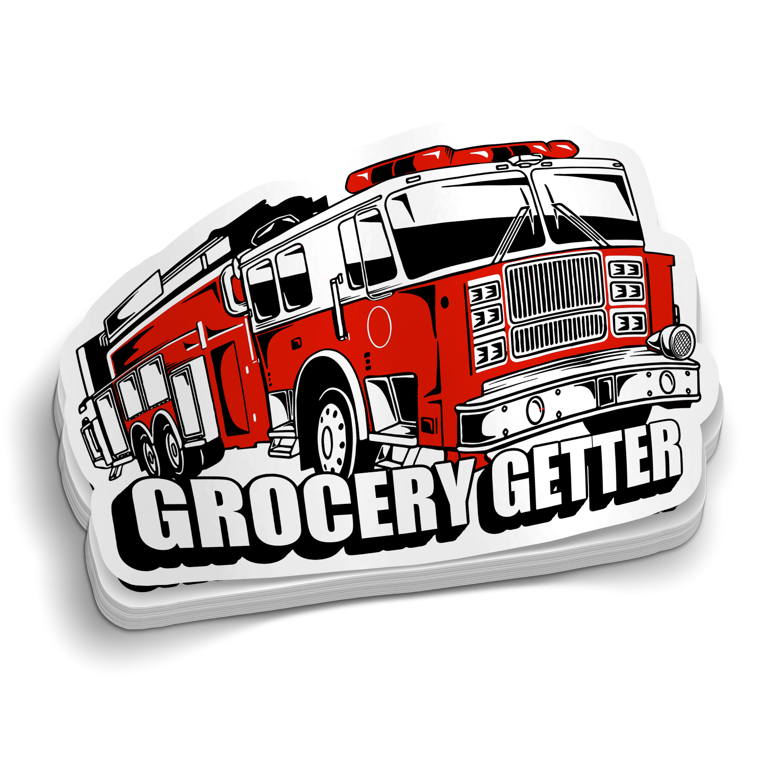 Grocery Getter die-cut firefighter fire engine sticker, weatherproof vinyl, 2.5 inch