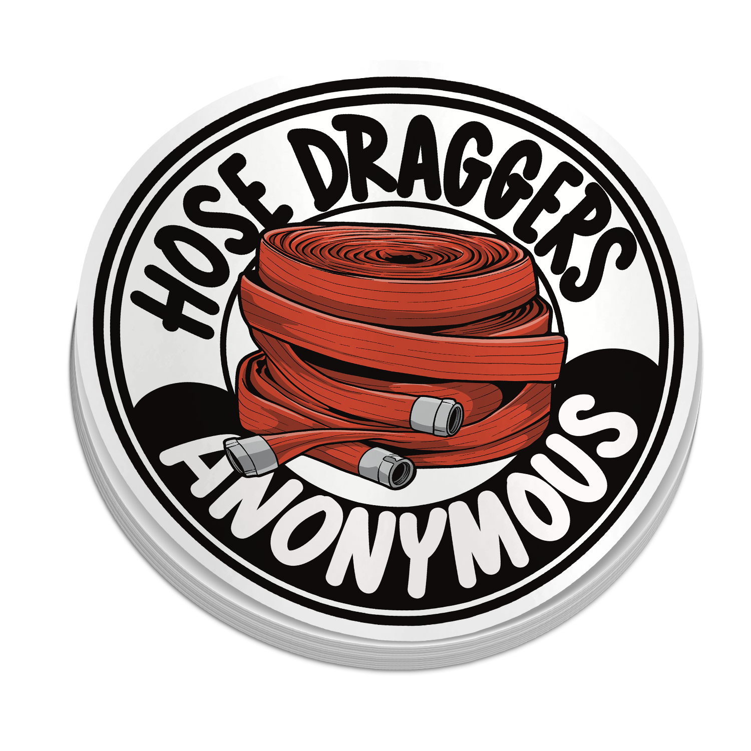 Hose Draggers Anonymous die-cut firefighter fire hose round sticker, weatherproof vinyl, 2.5 inch