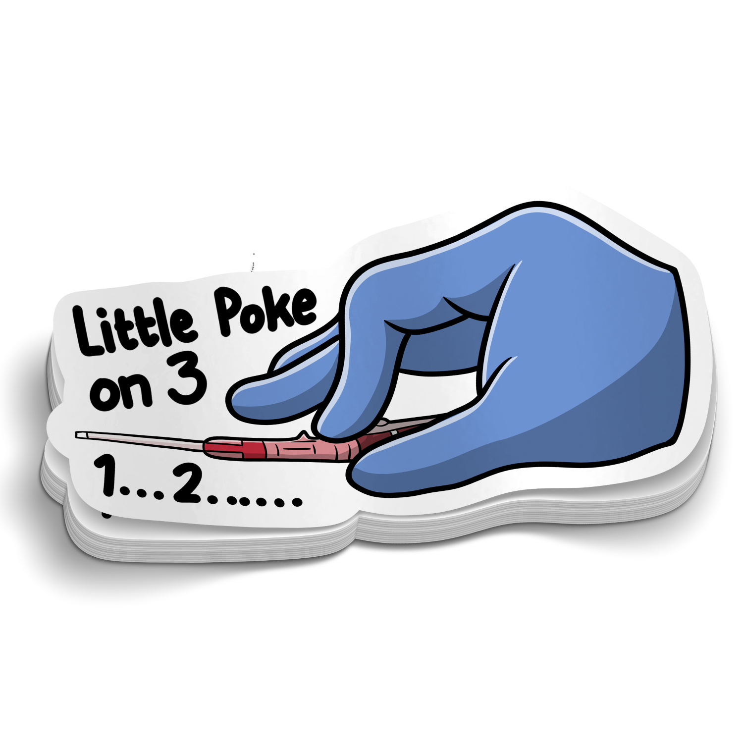 Little Poke on 3 die-cut EMS IV needle gloved hand sticker, weatherproof vinyl, 2.75 inch