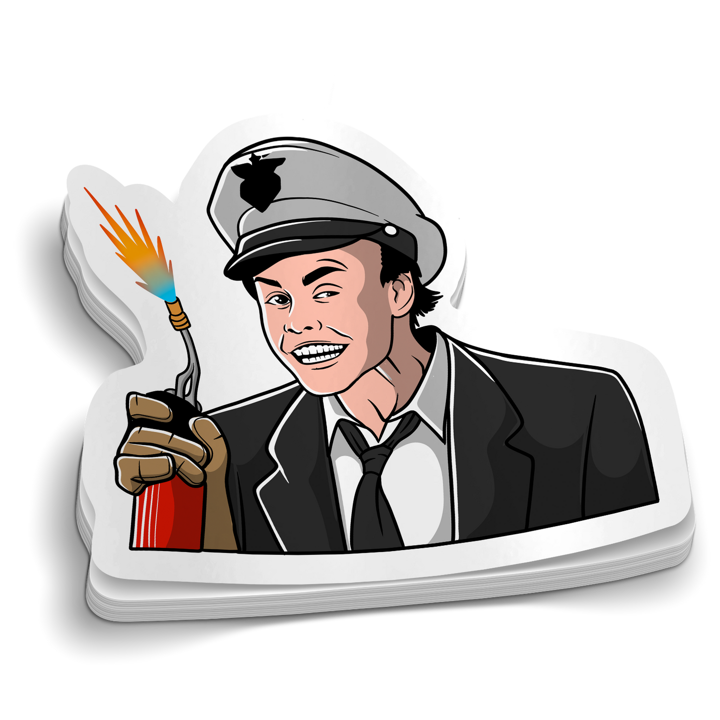 Let Me Show You Something die-cut firefighter torch grin humor sticker, weatherproof vinyl, 2.5 inch