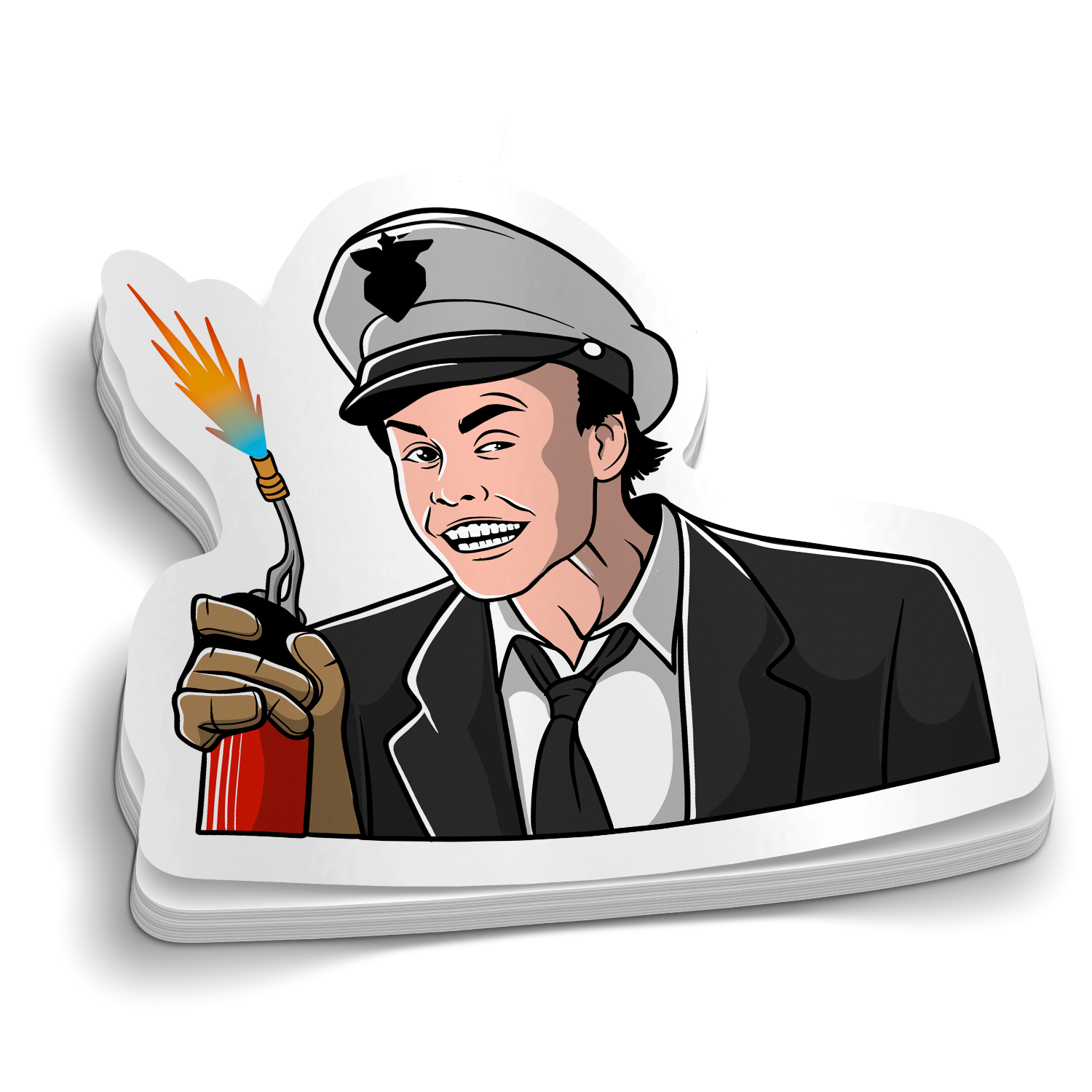 Let Me Show You Something die-cut firefighter torch grin humor sticker, weatherproof vinyl, 2.5 inch