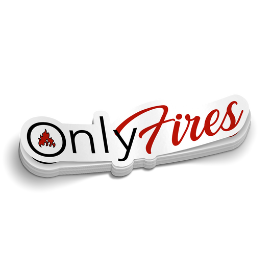Only Fires die-cut firefighter OnlyFans parody humor sticker, weatherproof vinyl, 3.5 inch