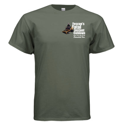 Fescue’s Fatal Instant Cutdown firefighter shirt with Battalion Chief stamp