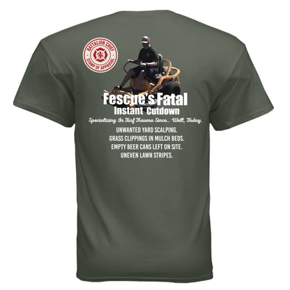 Sarcastic firefighter shirt featuring chaos lawn care design Battalion Chief approved