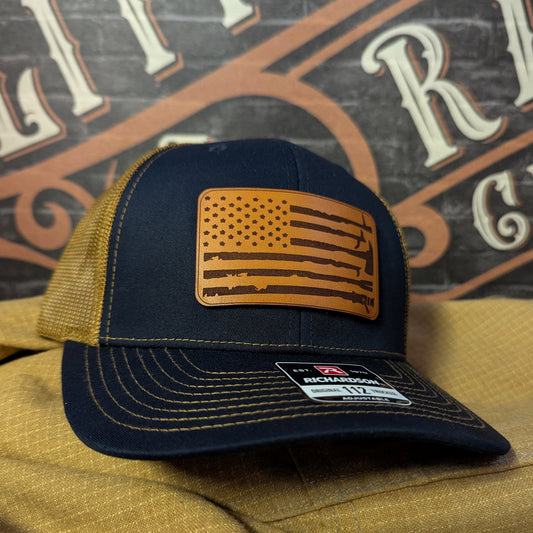 Fire Tools Flag Hat | Leather Patch Firefighter Design